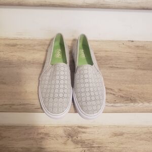 Keds Womens Sneakers Grey Perforated Slip On Walking Shoe Elastic Insets 8.5